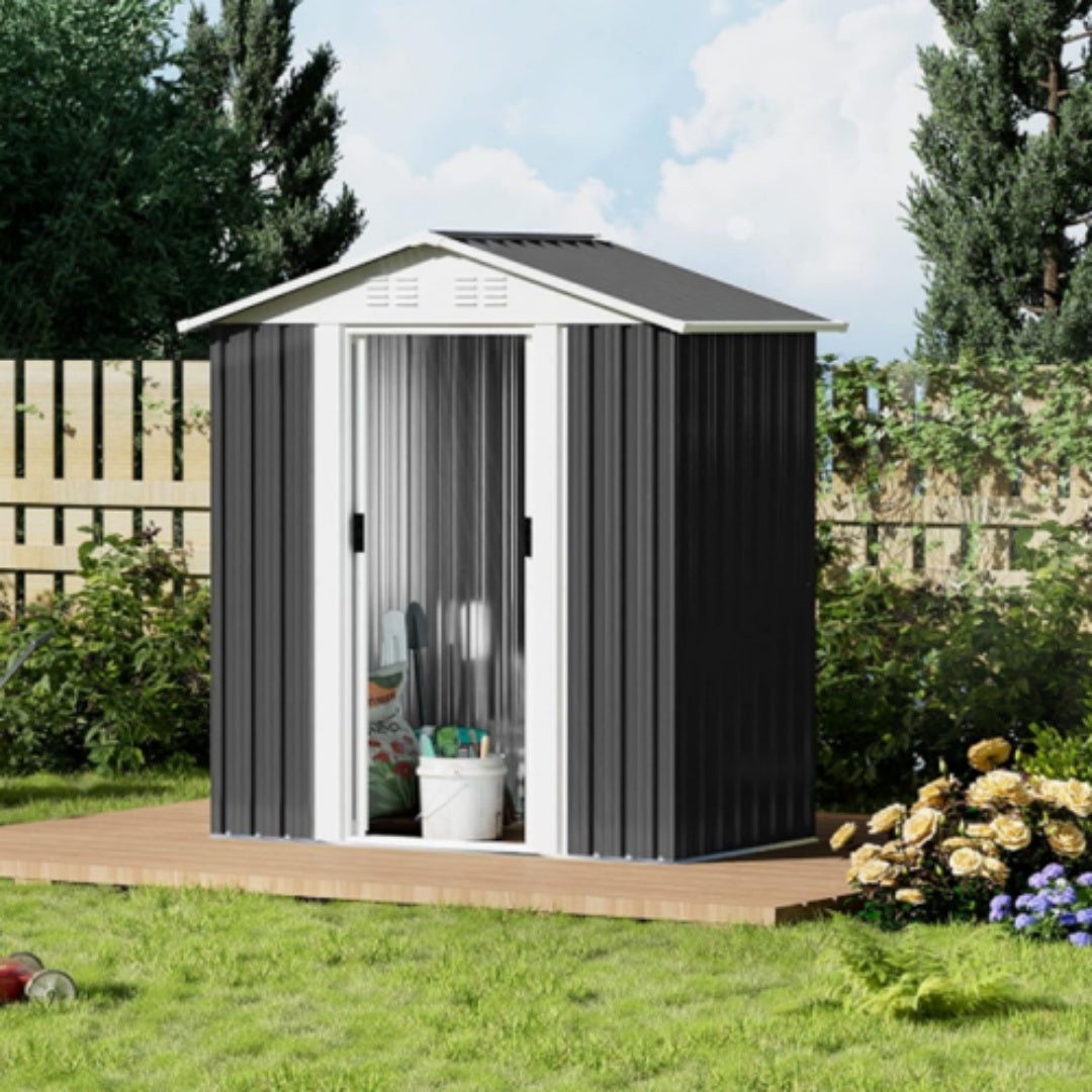 5FT x 3FT Metal Garden Storage Shed - Grey Outdoor Tool House with Lockable Doors