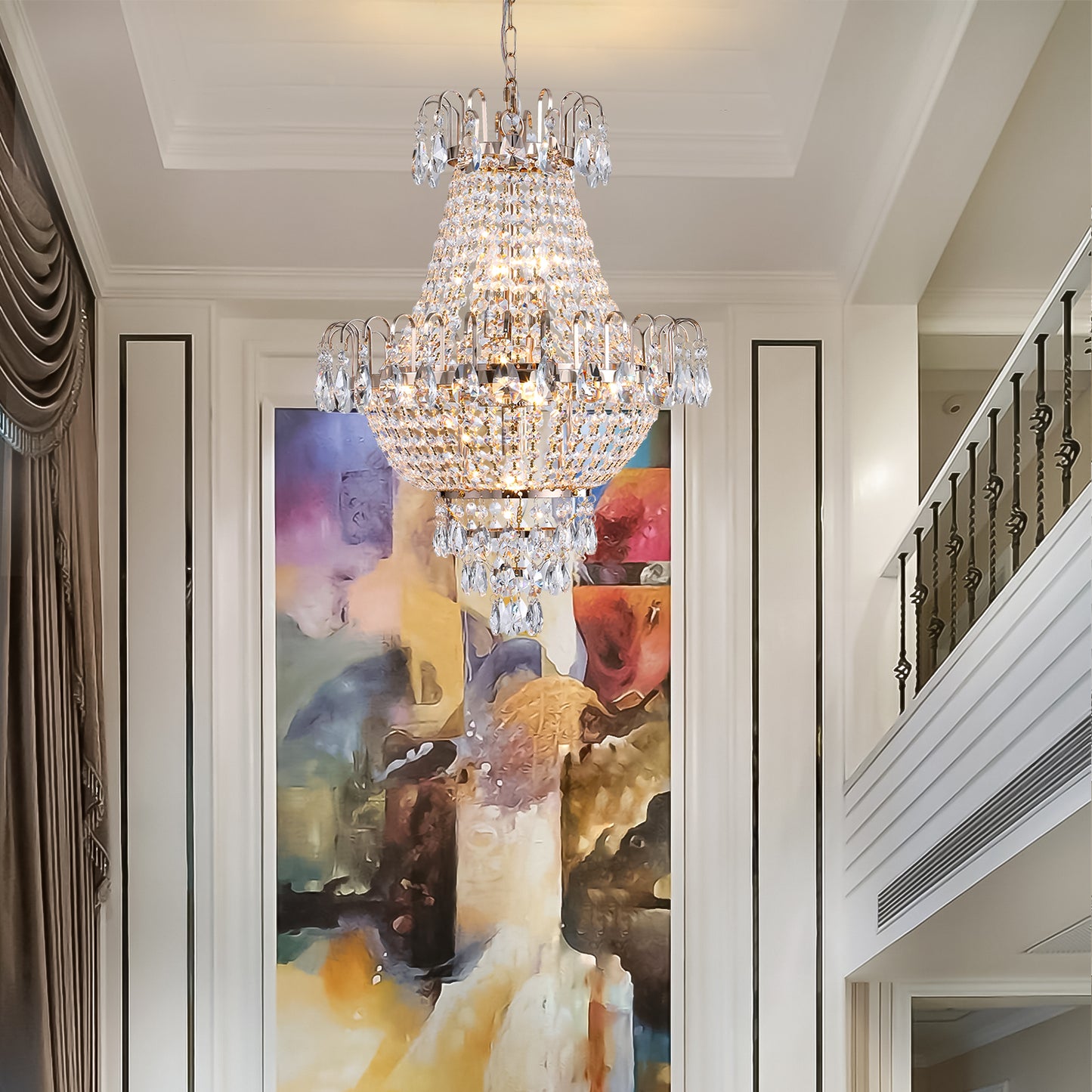 Large Gold Crystal Chandelier - Luxury Ceiling Light Fixture