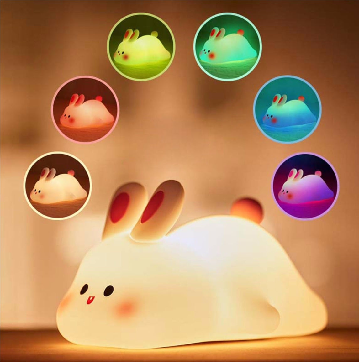 Cute LED Night Light for Kids - Touch Control Rabbit & Duck Nightlights, Rechargeable Bedside Lamp, Christmas Gift