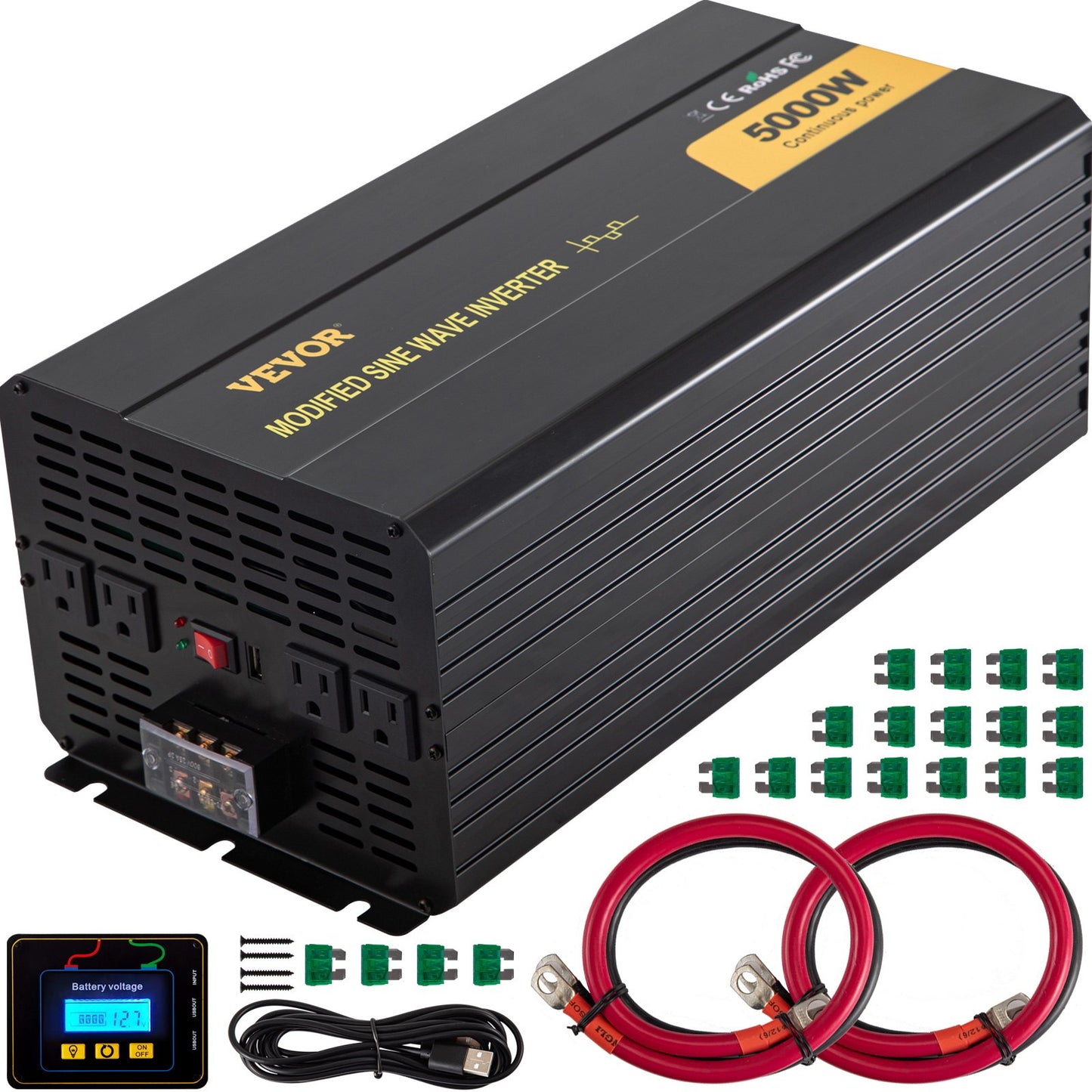 5000W Modified Sine Wave Power Inverter DC 12V to AC 120V with Remote & LED
