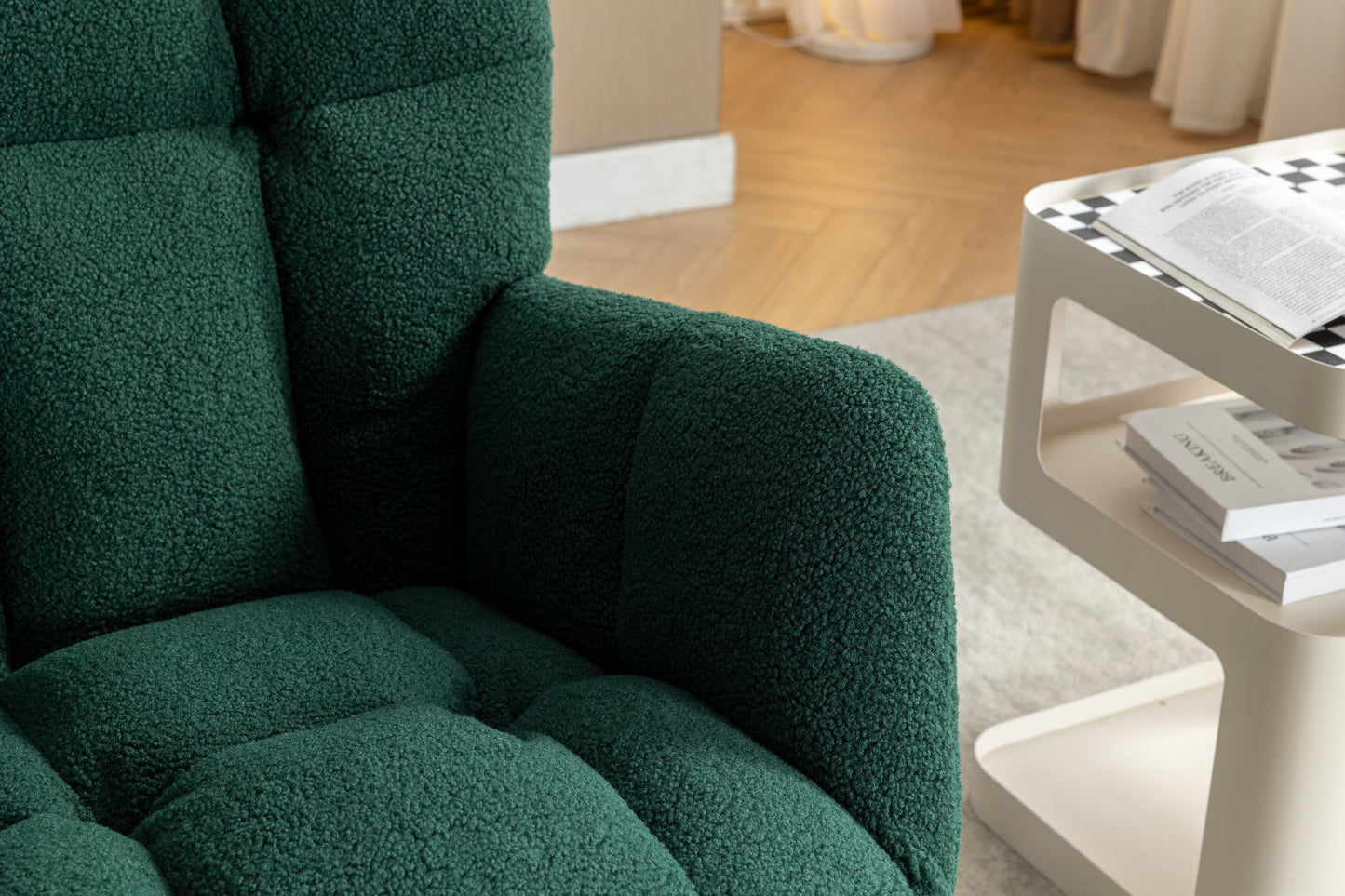 Teddy Fabric Rocking Chair with Adjustable Footstool - Green