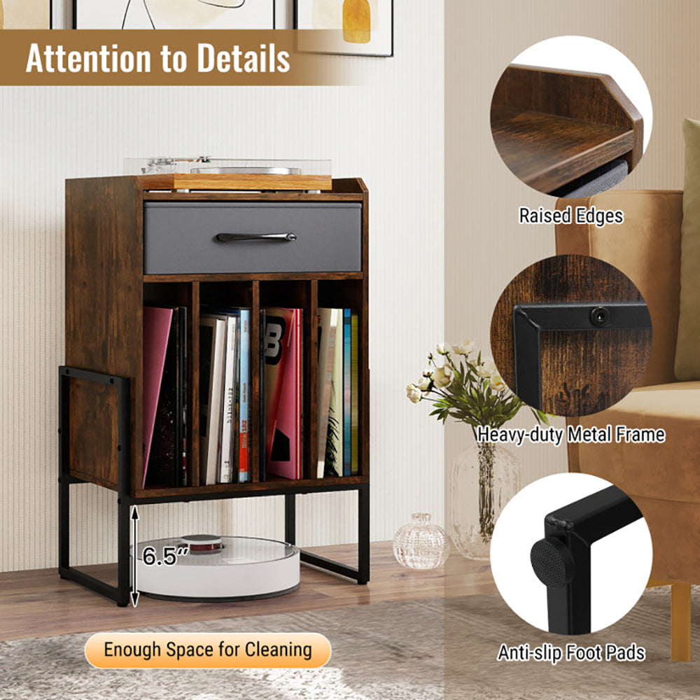 Record Player Stand With Drawer And Holder For Music Room, Living