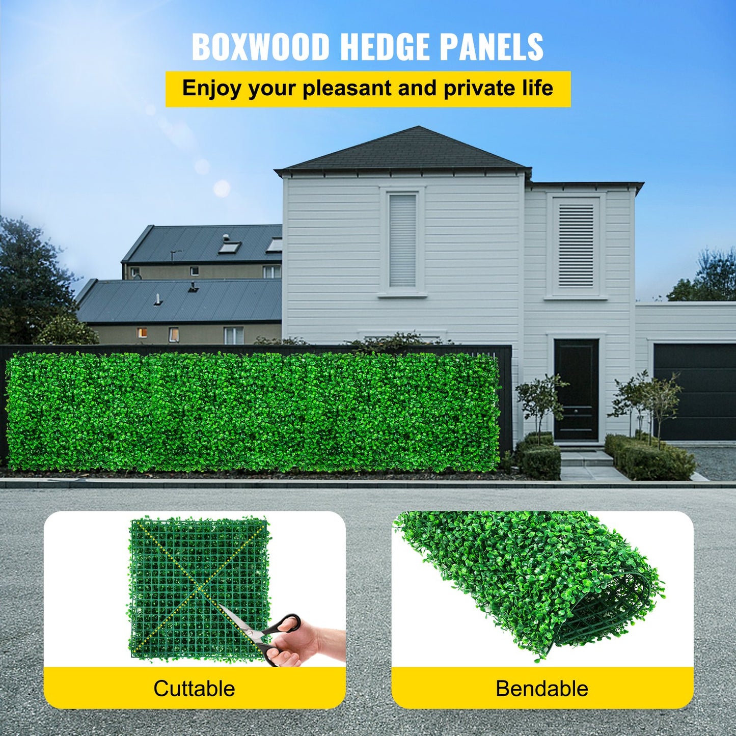 Artificial Boxwood Hedge Wall Panels 48pcs UV Resistant Green Fencing Decor 10x10 Inches