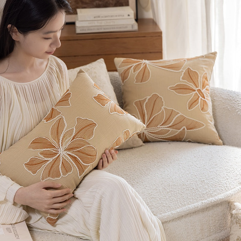Floral Embroidered Plant Throw Pillow Set - Home Living Room Decor
