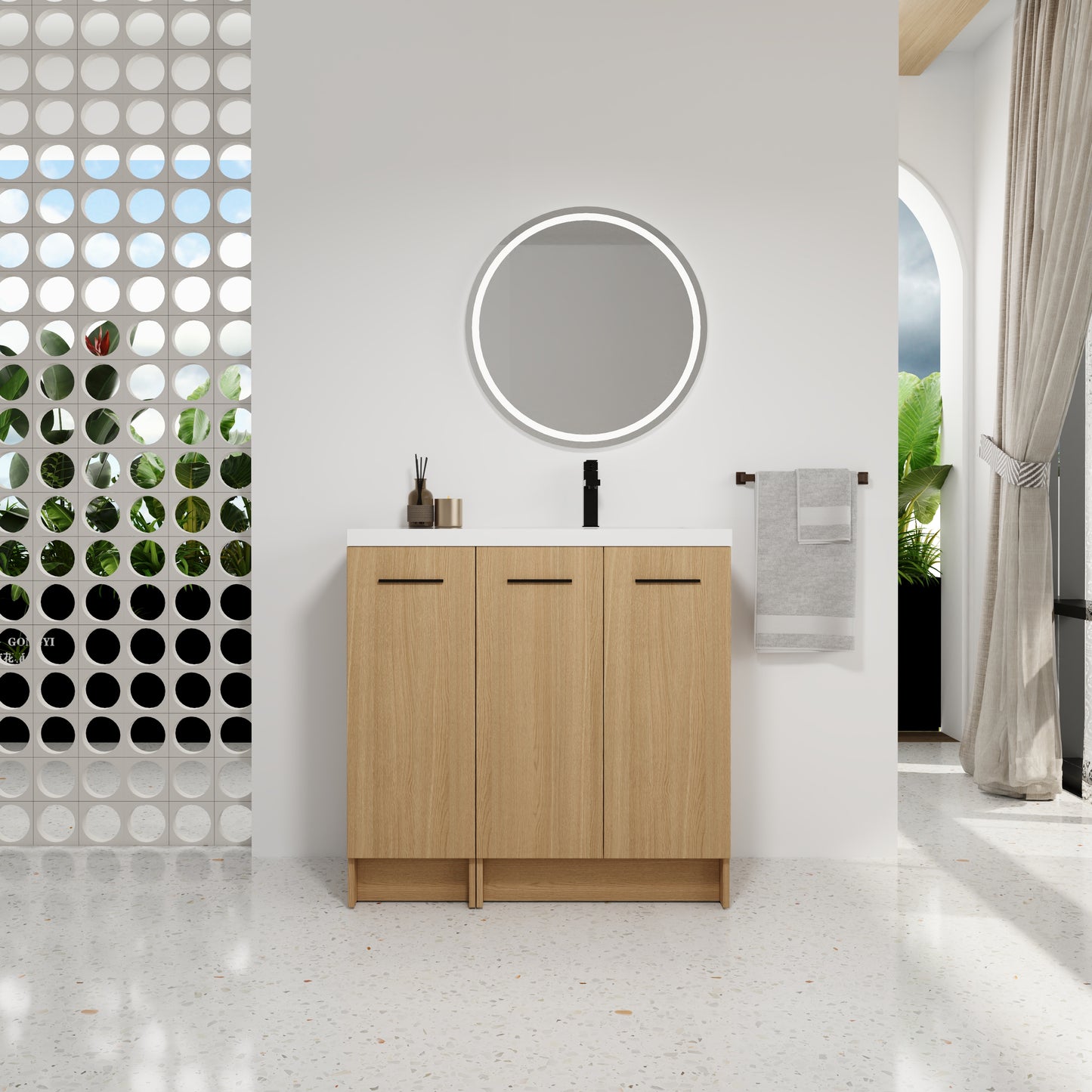 36" Modular Freestanding Bathroom Vanity with Resin Sink Top - Light Oak