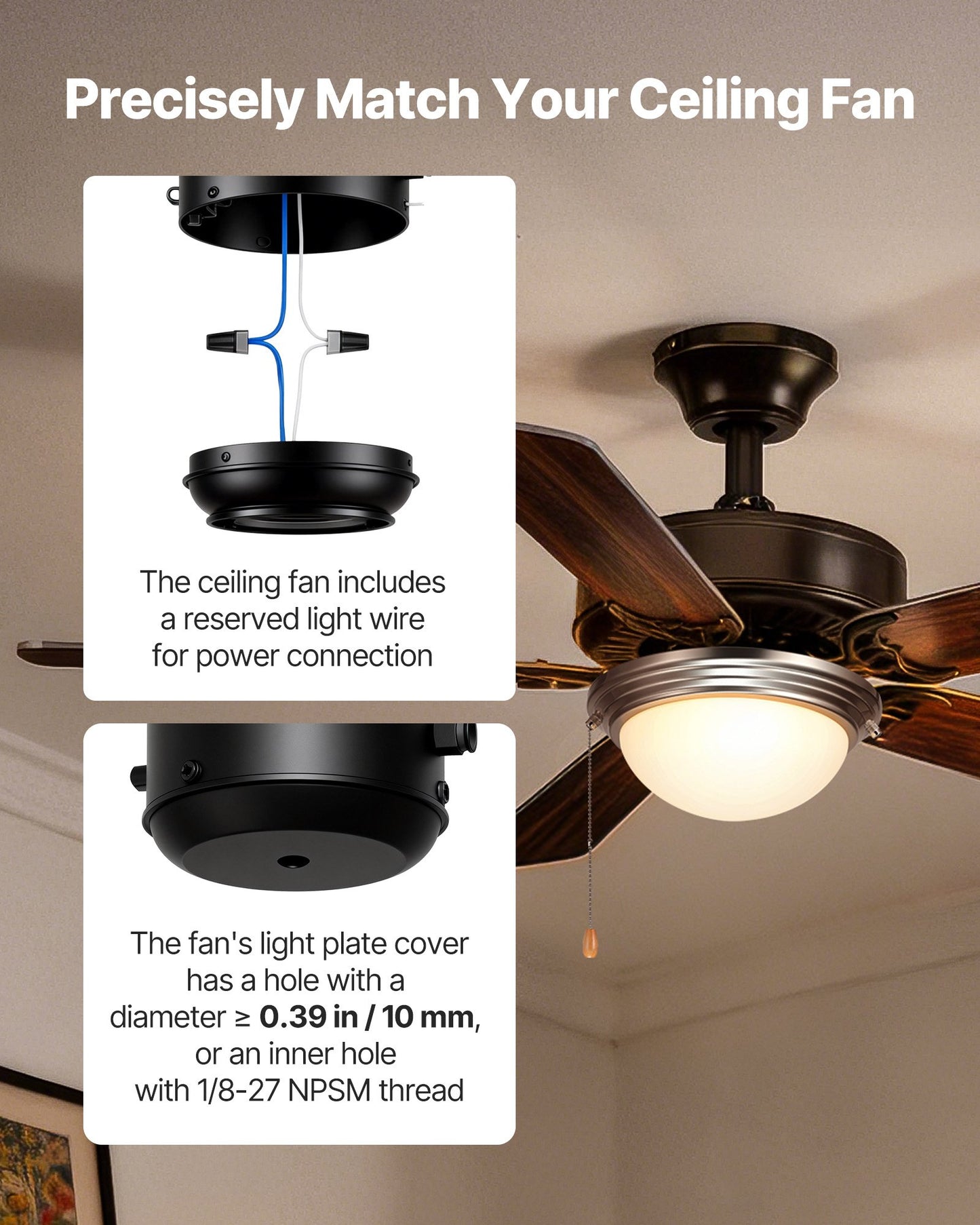 Ceiling Fan Light Kit with 2 LED Bulbs, Frosted Glass Shade, Brushed Nickel Finish