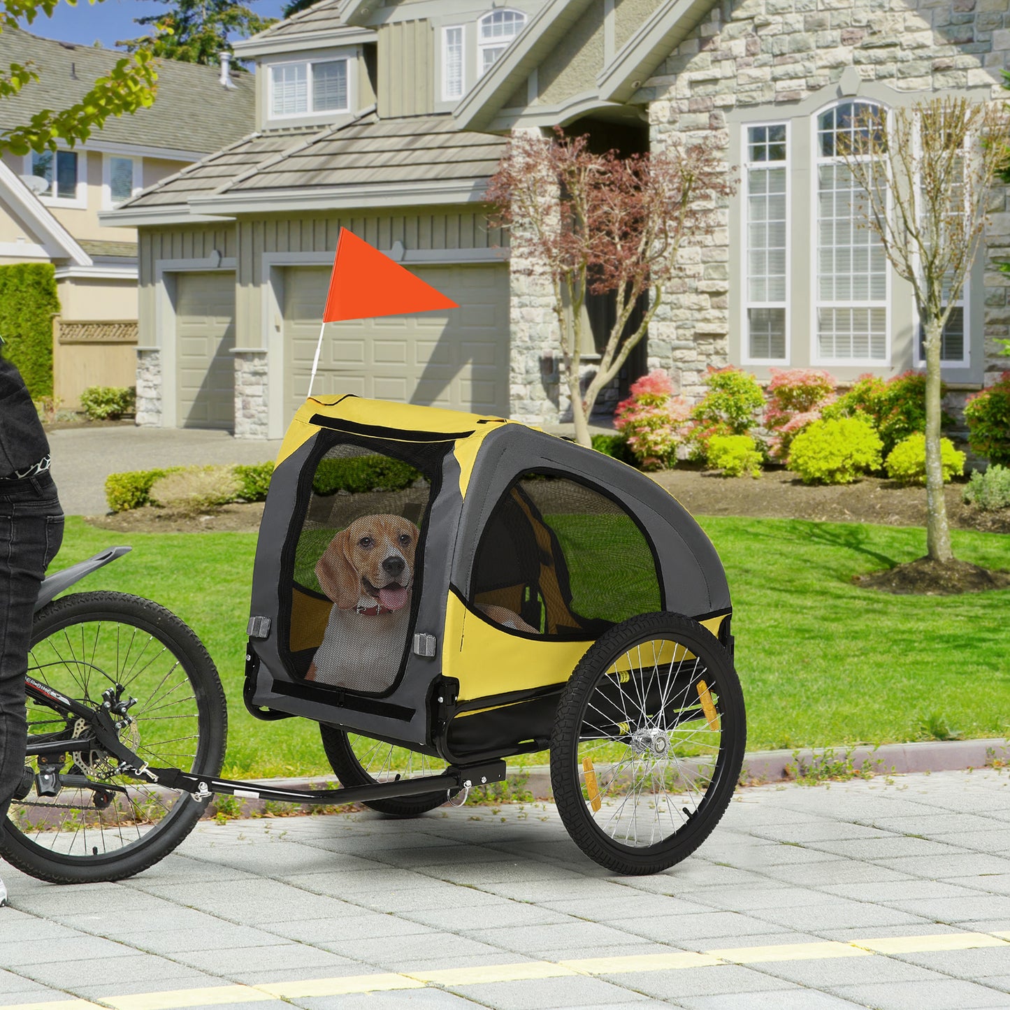 Dog Bike Trailer Pet Stroller for Medium Dogs - Yellow, 66 lbs Capacity