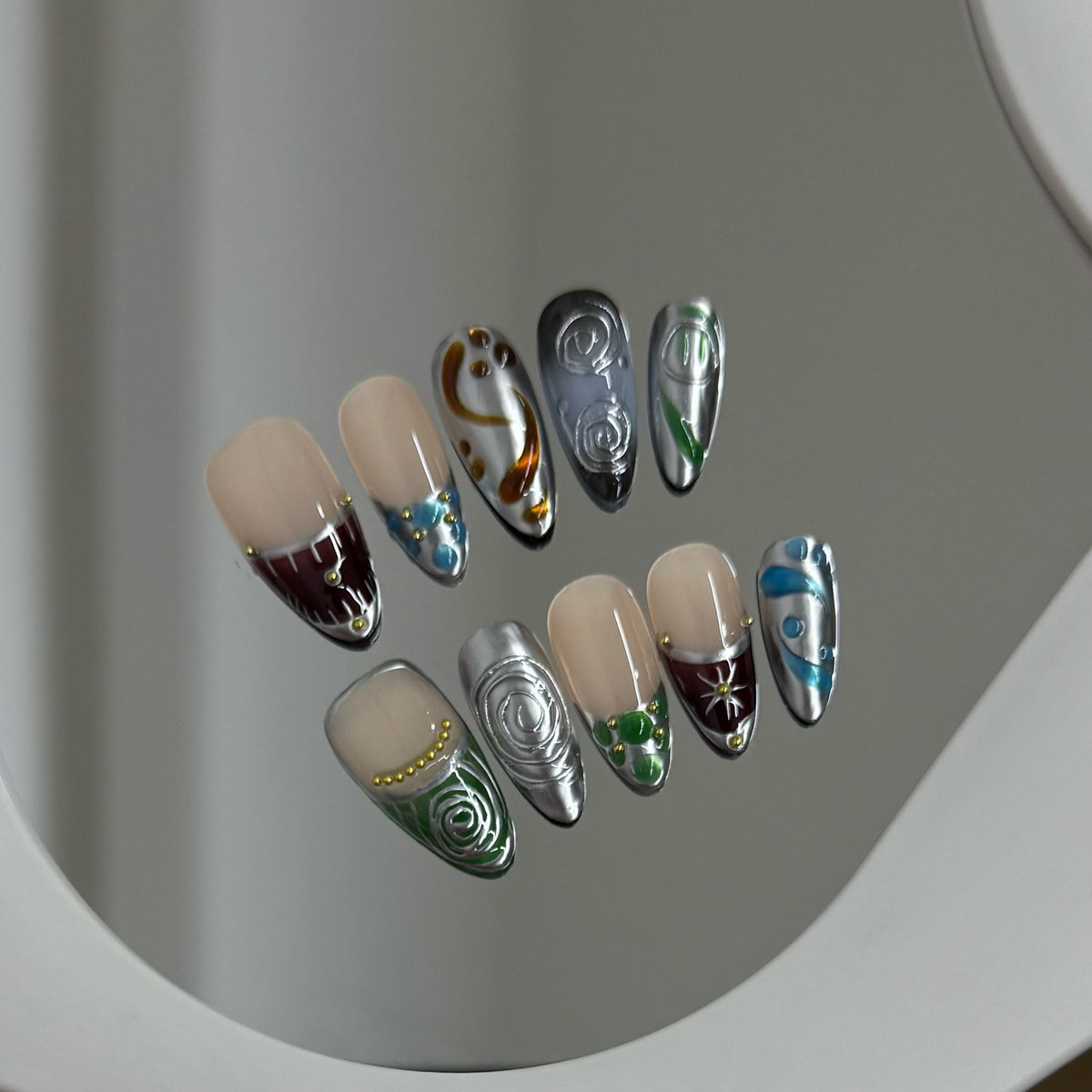 Dark Blue-Green Nail Wraps - Handmade Mysterious Pattern for Women