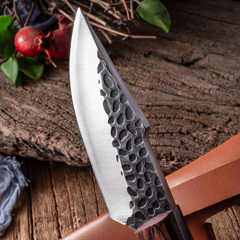 Multi-Purpose Household Knife with Leather Sheath - Stainless Steel Kitchen Tool