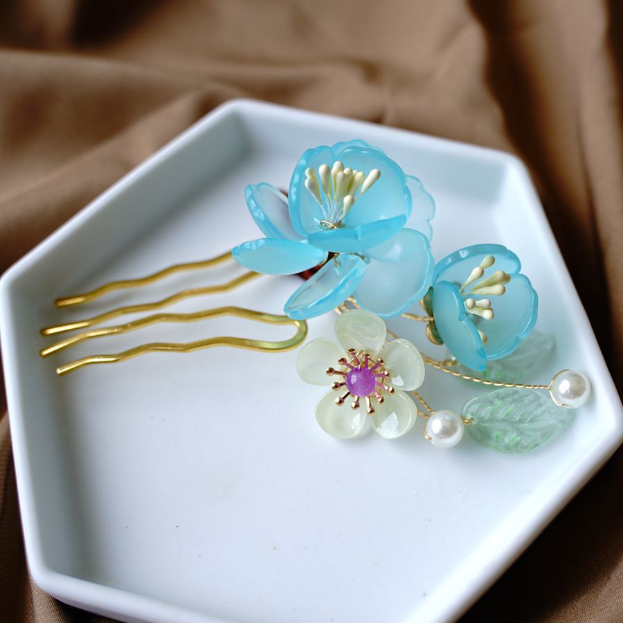 Glazed Flower Hair Comb Headpiece