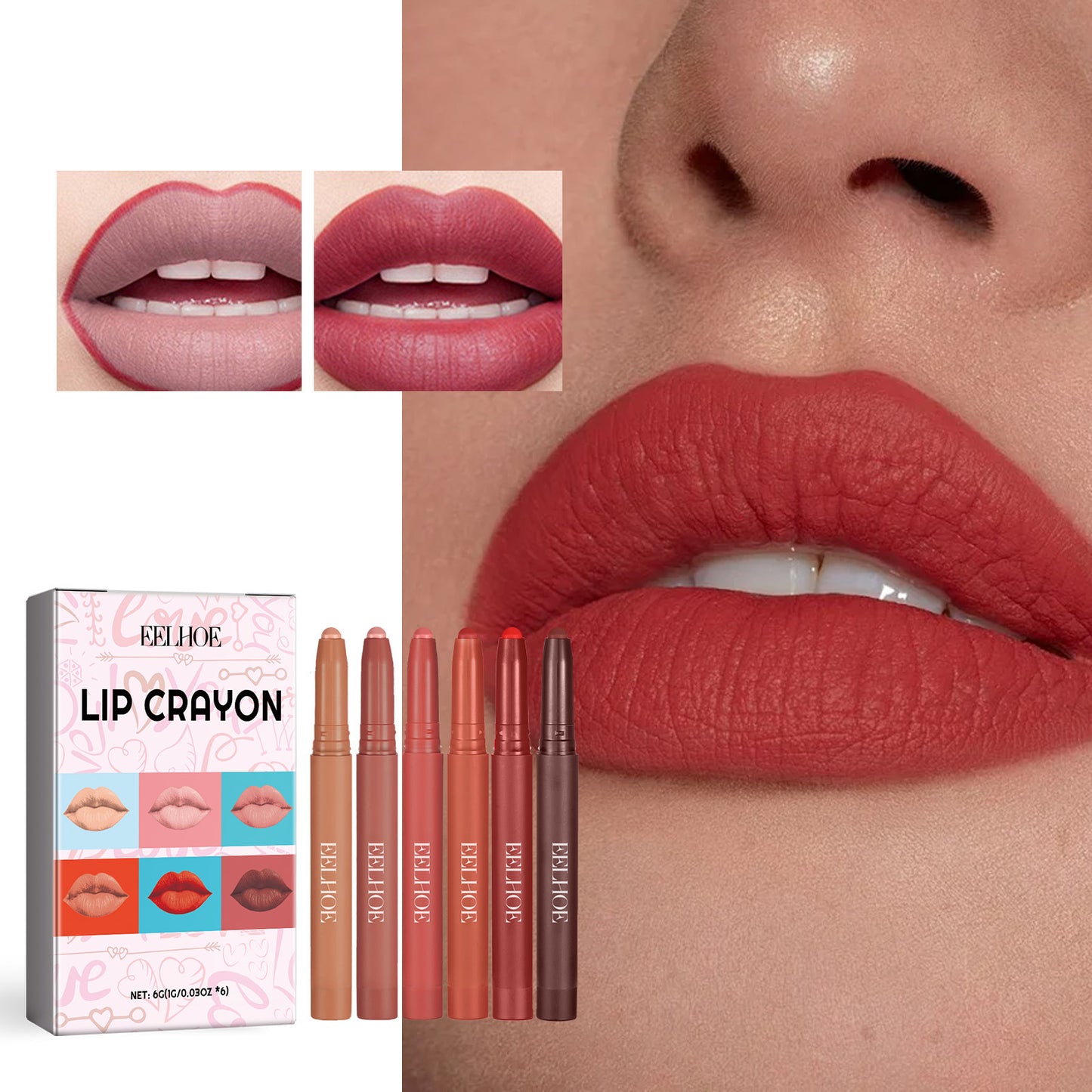 Matte Lip Liner Set - 6 Colors for Natural Lip Outline