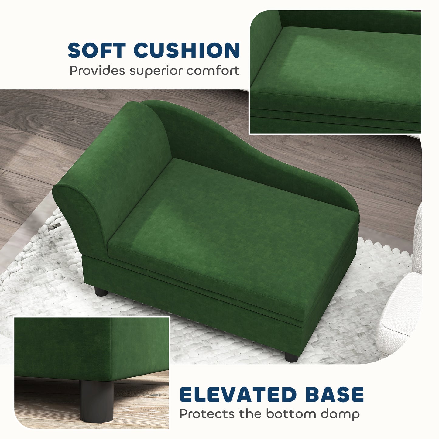 Pet Sofa Bed Couch with Storage and Soft Cushion, Green — Small Dog & Cat Furniture