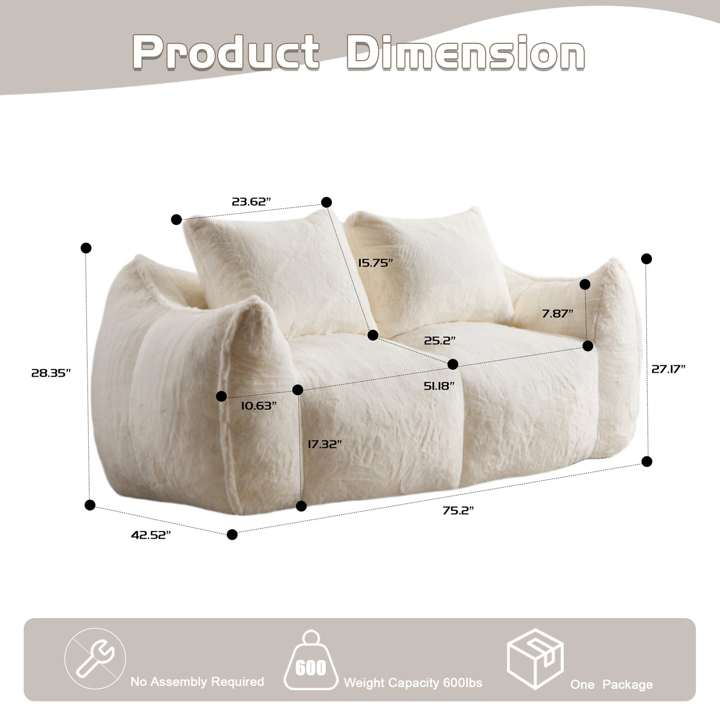 Giant Bean Bag Couch for Adults - Ultra Soft Fluffy Loveseat