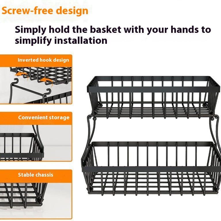 Removable Double Layer Fruit Basket for Kitchen Storage - Stainless Steel