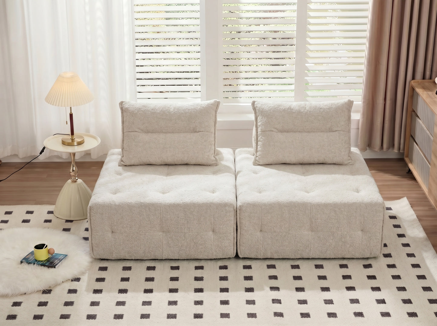 Modular Sectional Sofa with Adjustable Backrest - Beige