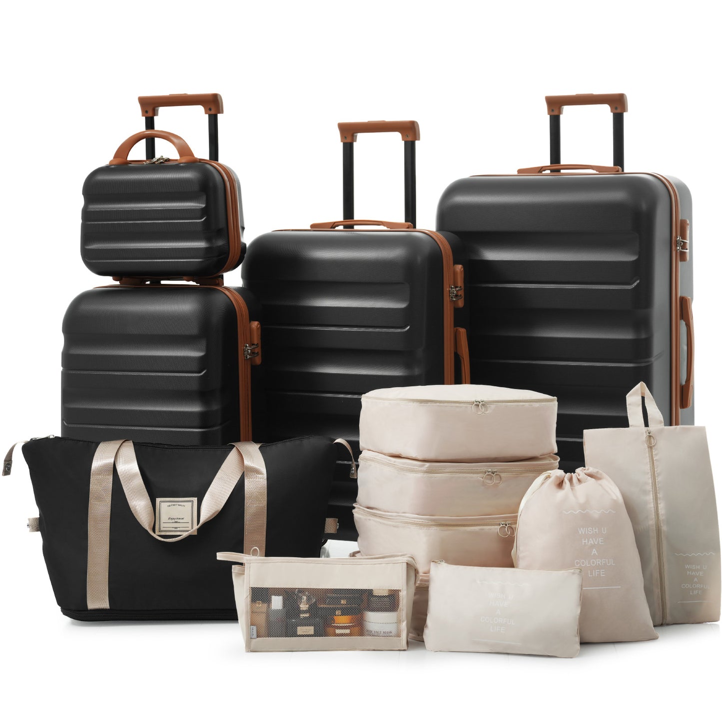 Durable Hardshell ABS Luggage Set - Lightweight Suitcases with Spinner Wheels - Black