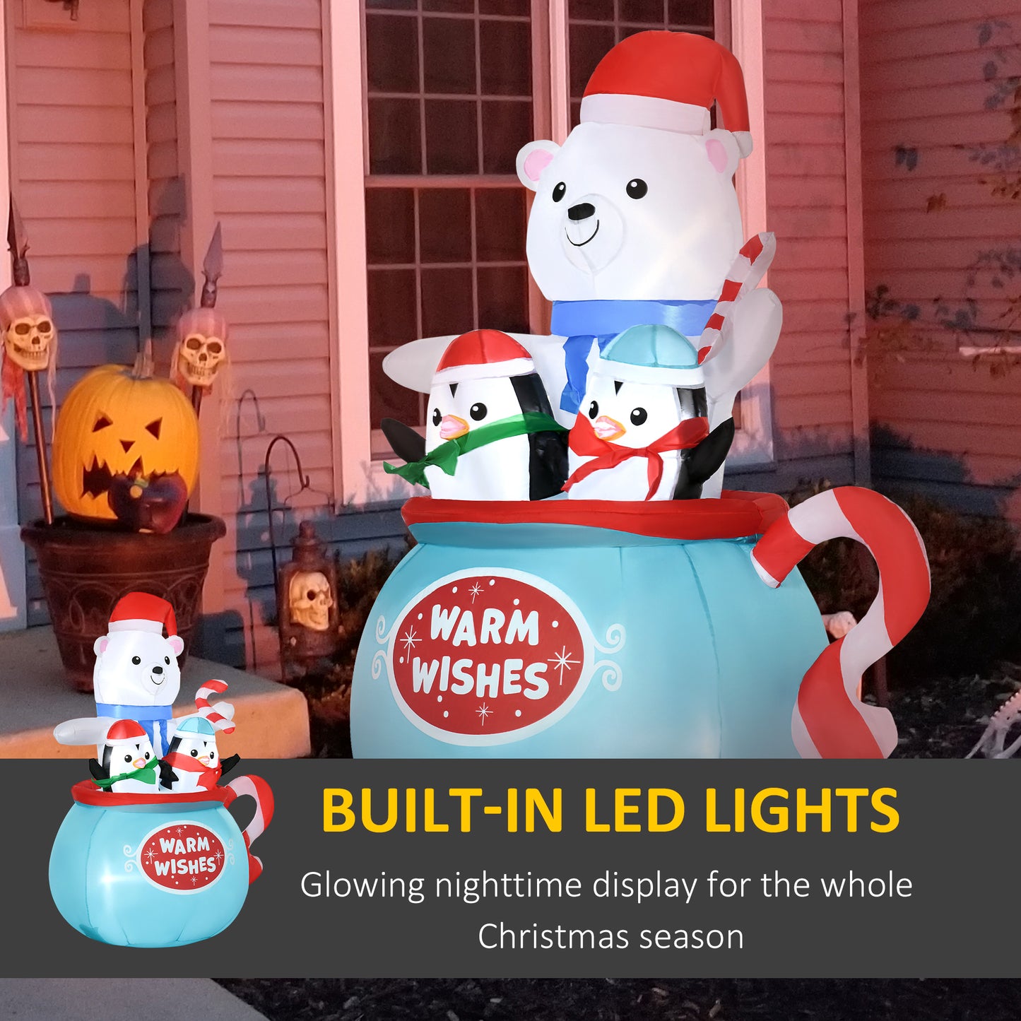 Inflatable Christmas Polar Bear and Penguins with LED Lights
