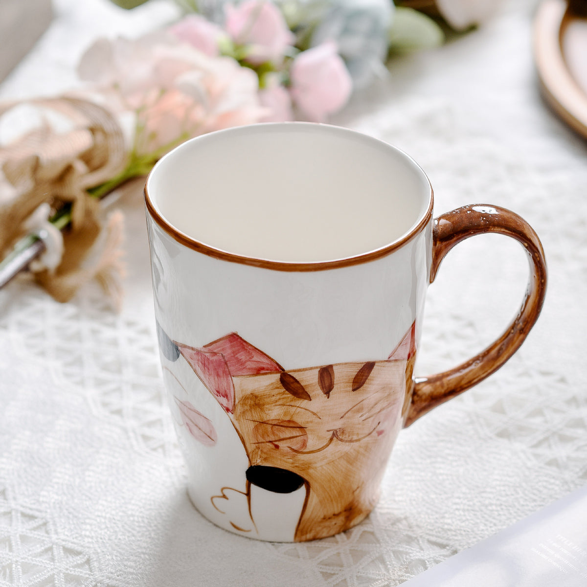 Japanese Style Hand Drawn Cat Ceramic Coffee Cup - Scented Tea Mug