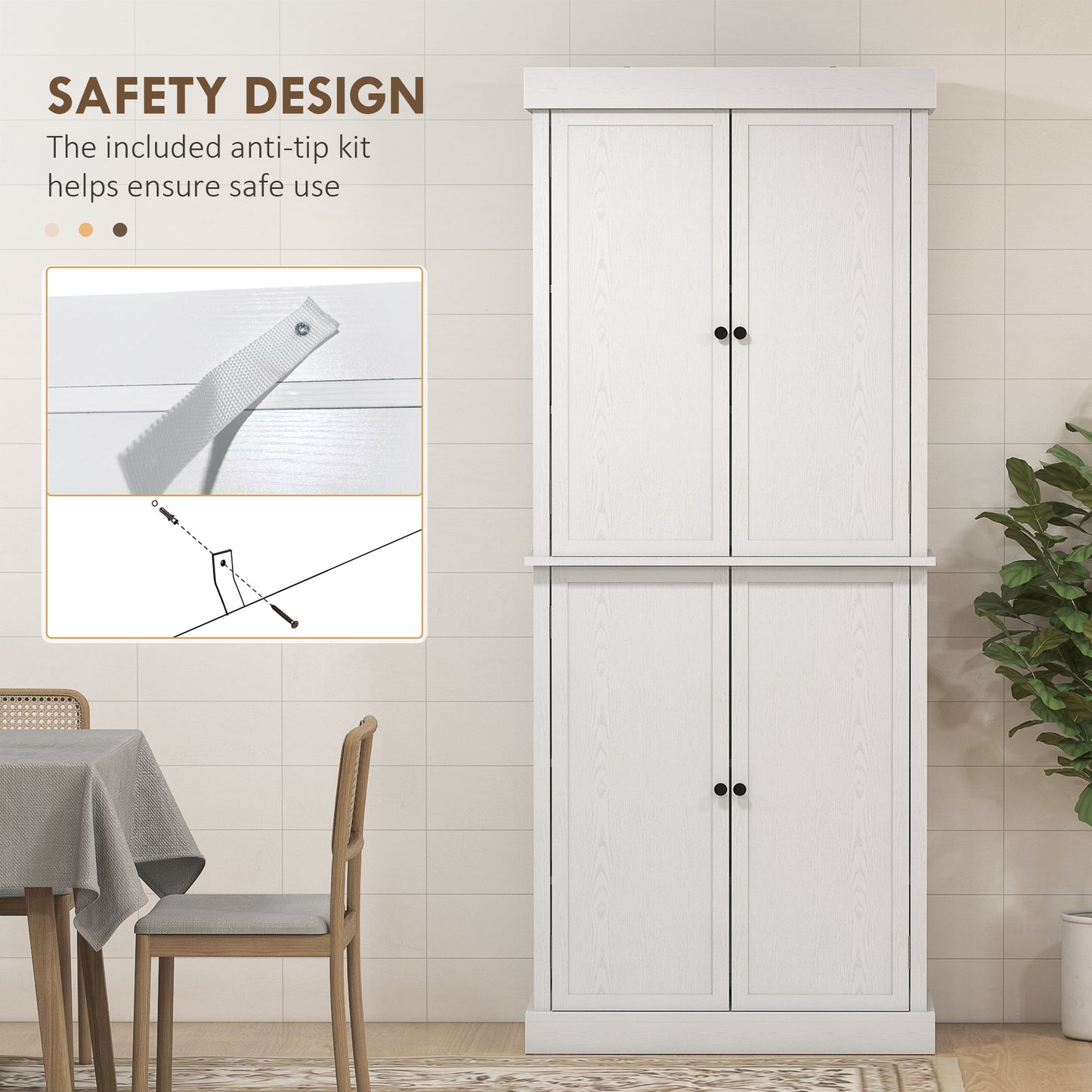 72" Freestanding Kitchen Storage Cabinet with Doors & Shelves - White Wood Grain