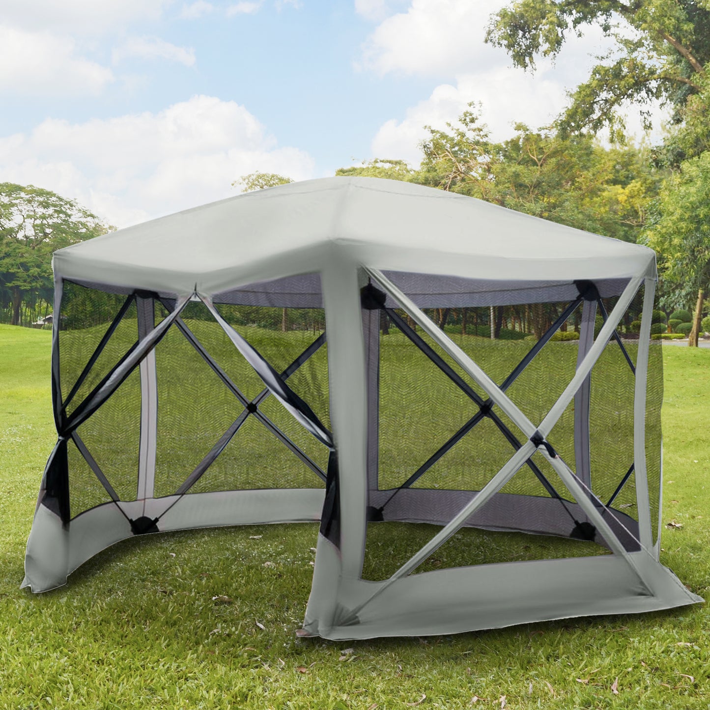 12x12 Hexagon Pop Up Party Tent with Mesh Walls - Beige