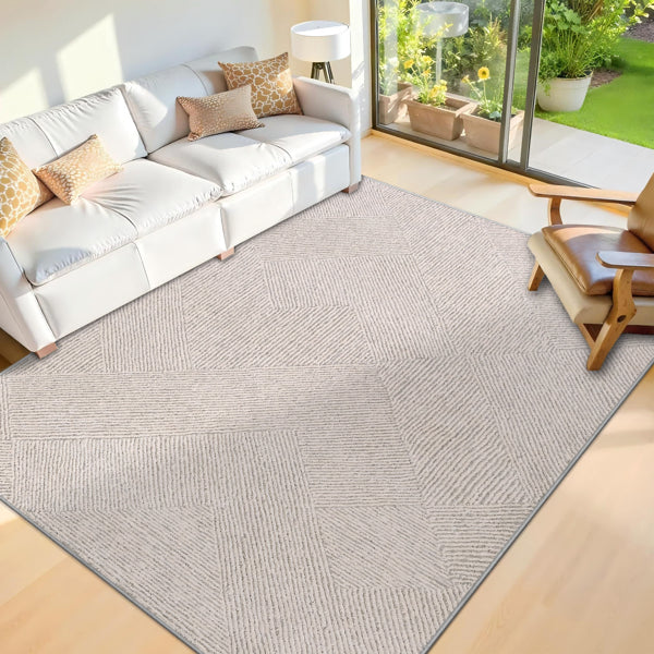 Brown Soft Area Rug - Machine Washable Non-Slip Geometric Design