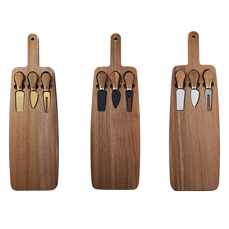 Cheese Plate with Knife Set - Modern Wooden Serving Board & 3 Utensils