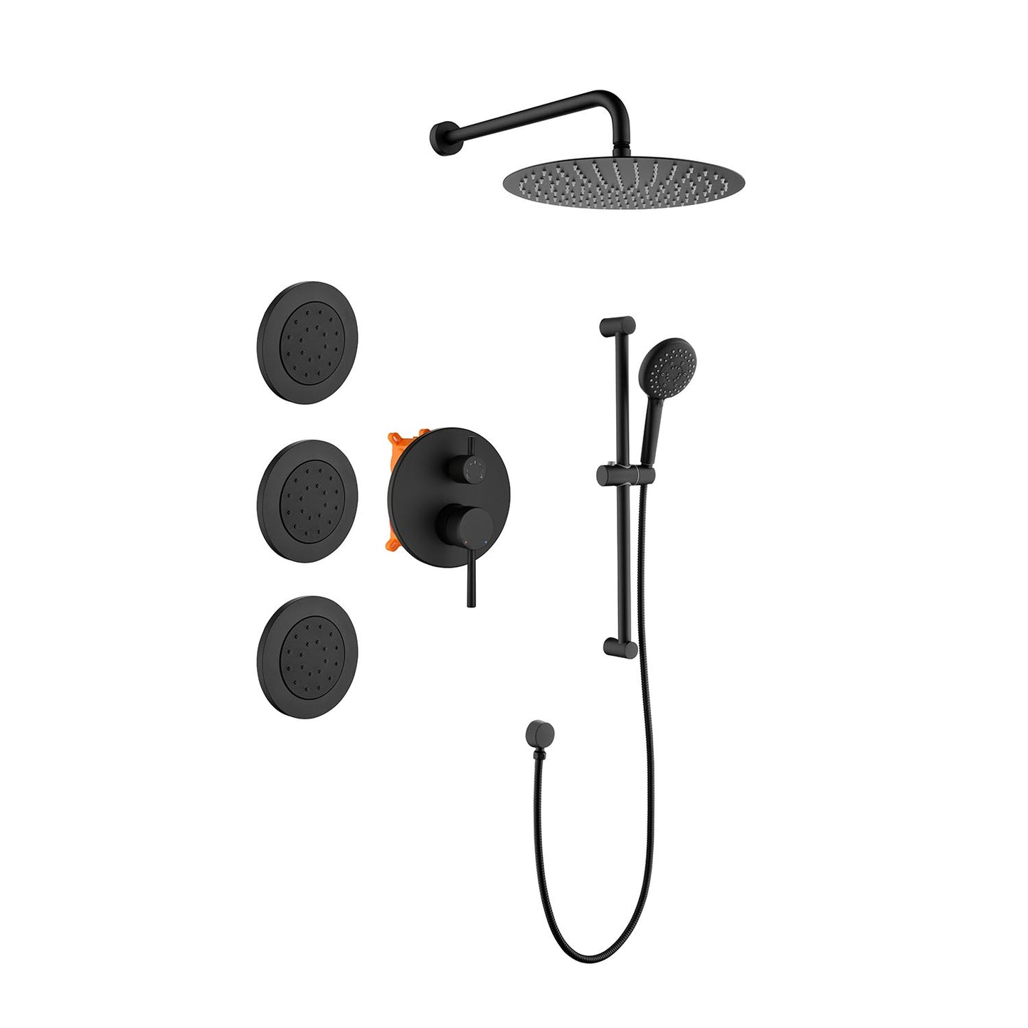 Wall-Mounted Shower System with Rain Shower Head - Matte Black