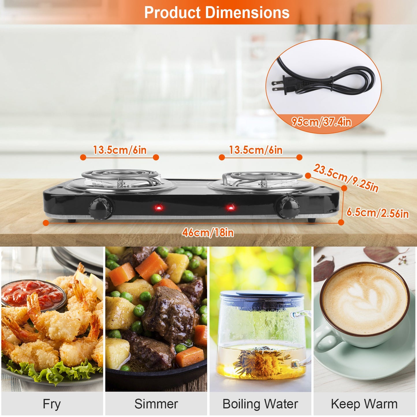 2000W Electric Double Burner Hot Plate - Portable Cooking Stove