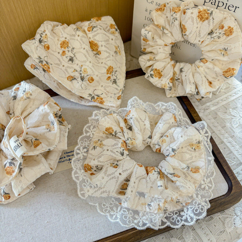 Fabric Lace Hair Ring with Flower Design – Korean Style