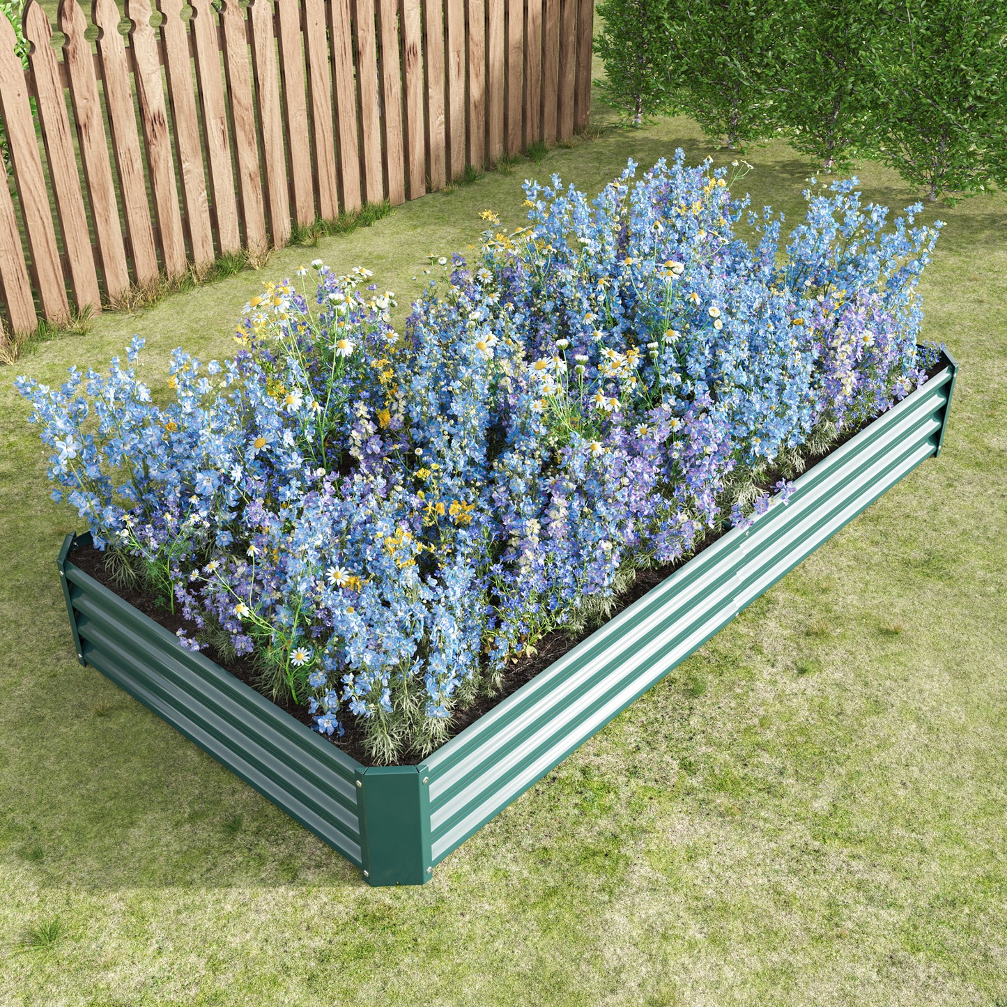 2-Piece Green Metal Raised Garden Planter Bed - 7.6' x 3.7'