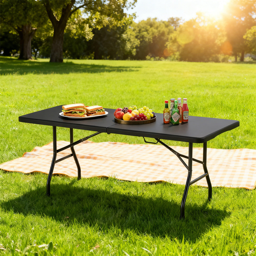 6 Ft Portable Folding Table - Heavy-Duty HDPE, 350 LBS Capacity, Black
