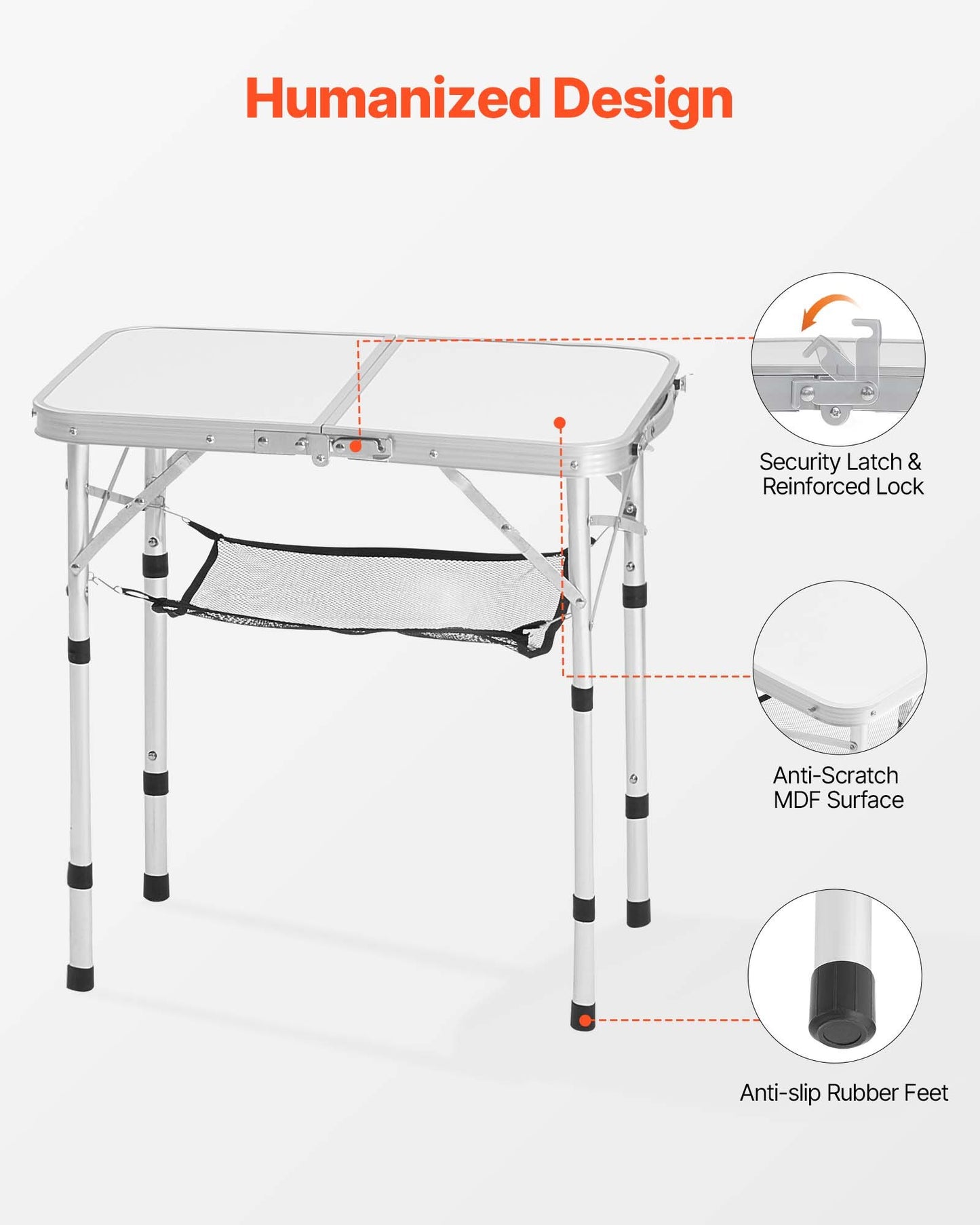 2ft Folding Portable Camping Table - Adjustable Height, Aluminum