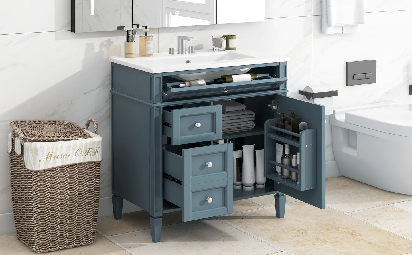 30'' Modern Bathroom Vanity with Sink & Storage - Blue
