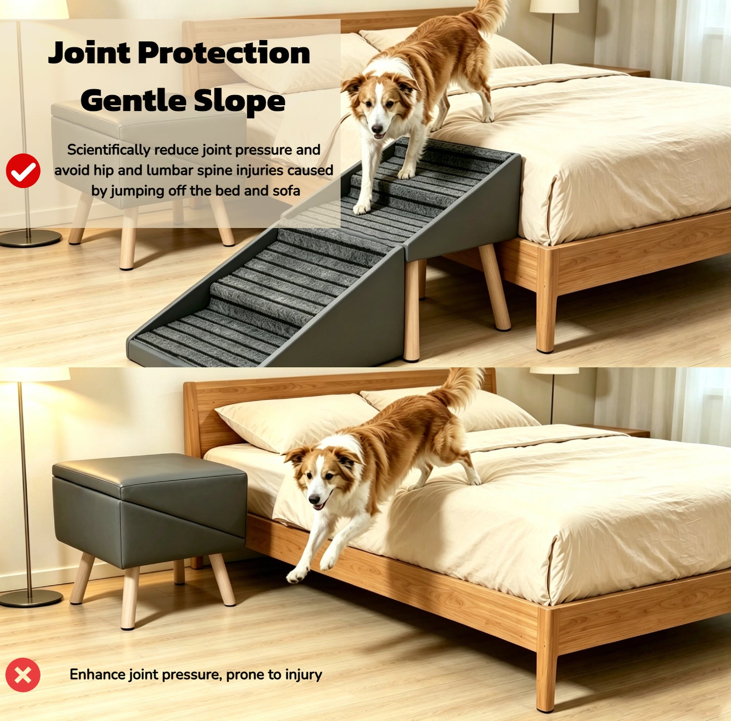 Foldable Dog Steps for Bed and Couch - 4-Step Pet Ramp for Small Dogs, Grey