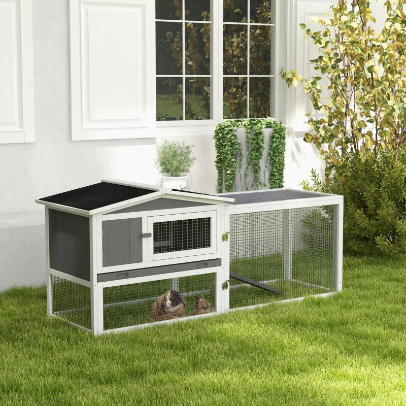 Outdoor Bunny & Small Animal Cage with Slide-Out Tray - Light Gray