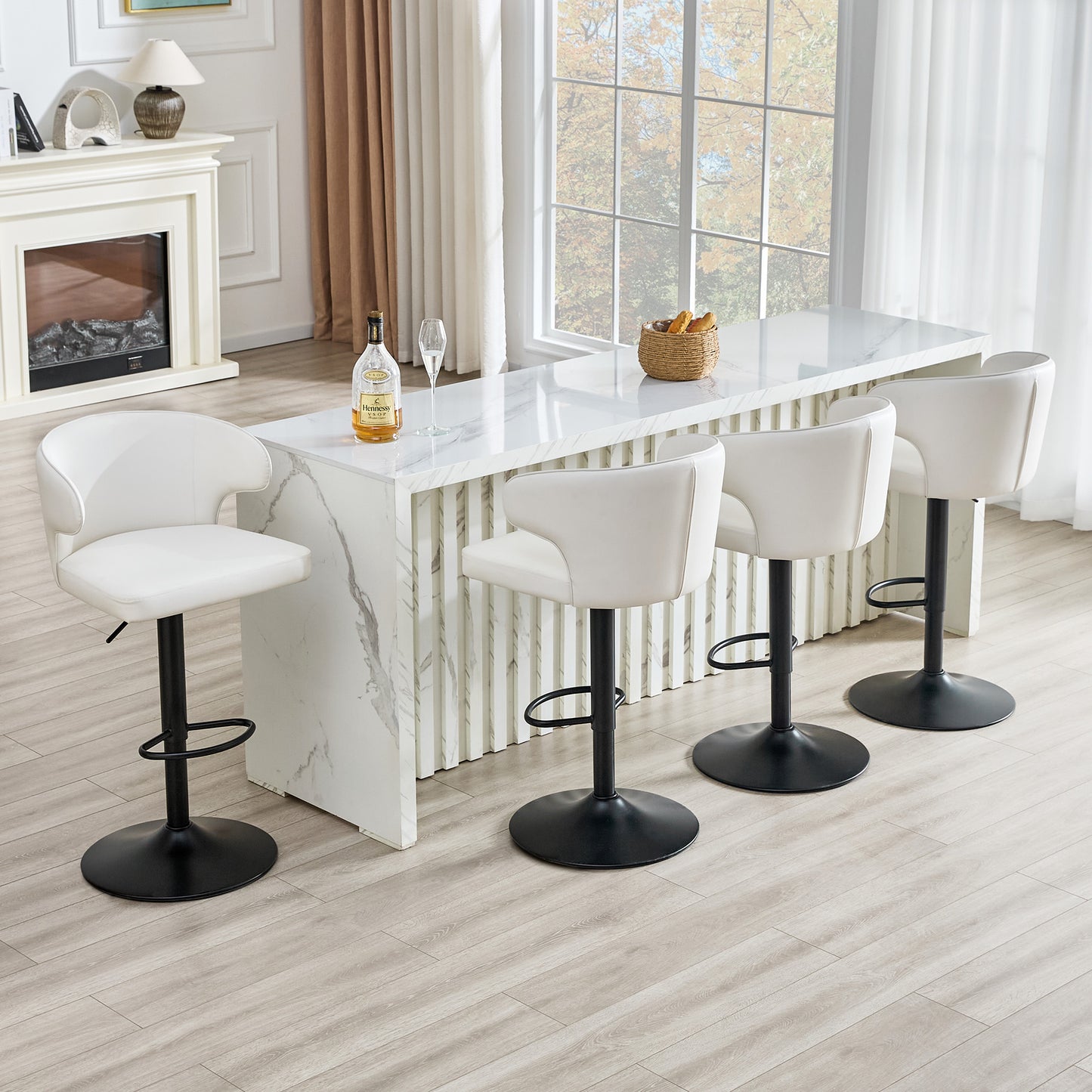 Modern Rotating Adjustable Bar Chair, PU Leather Belt Backrest Swivel