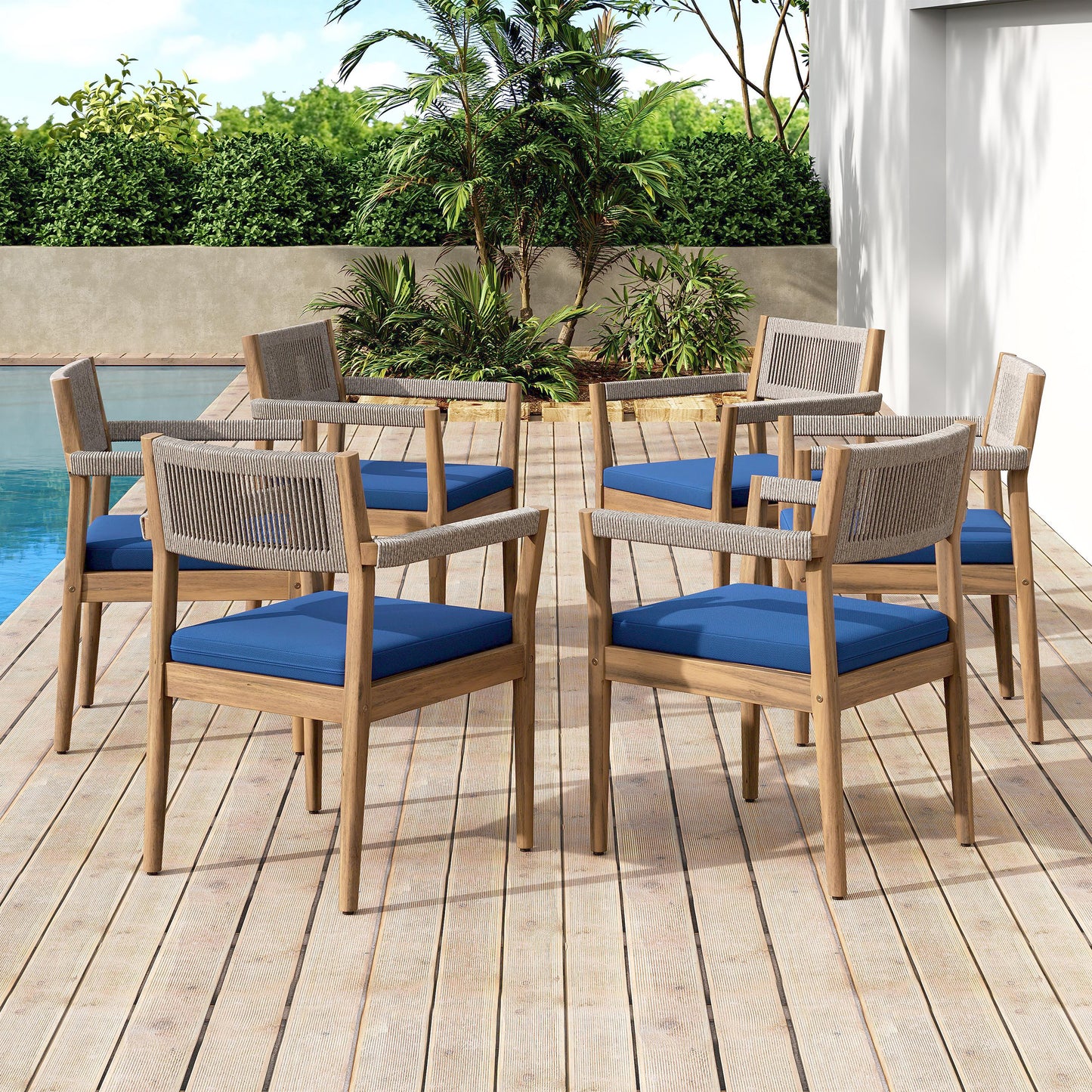 Braided Acacia Wood Outdoor Dining Chairs Set Of 6 Teak Look With