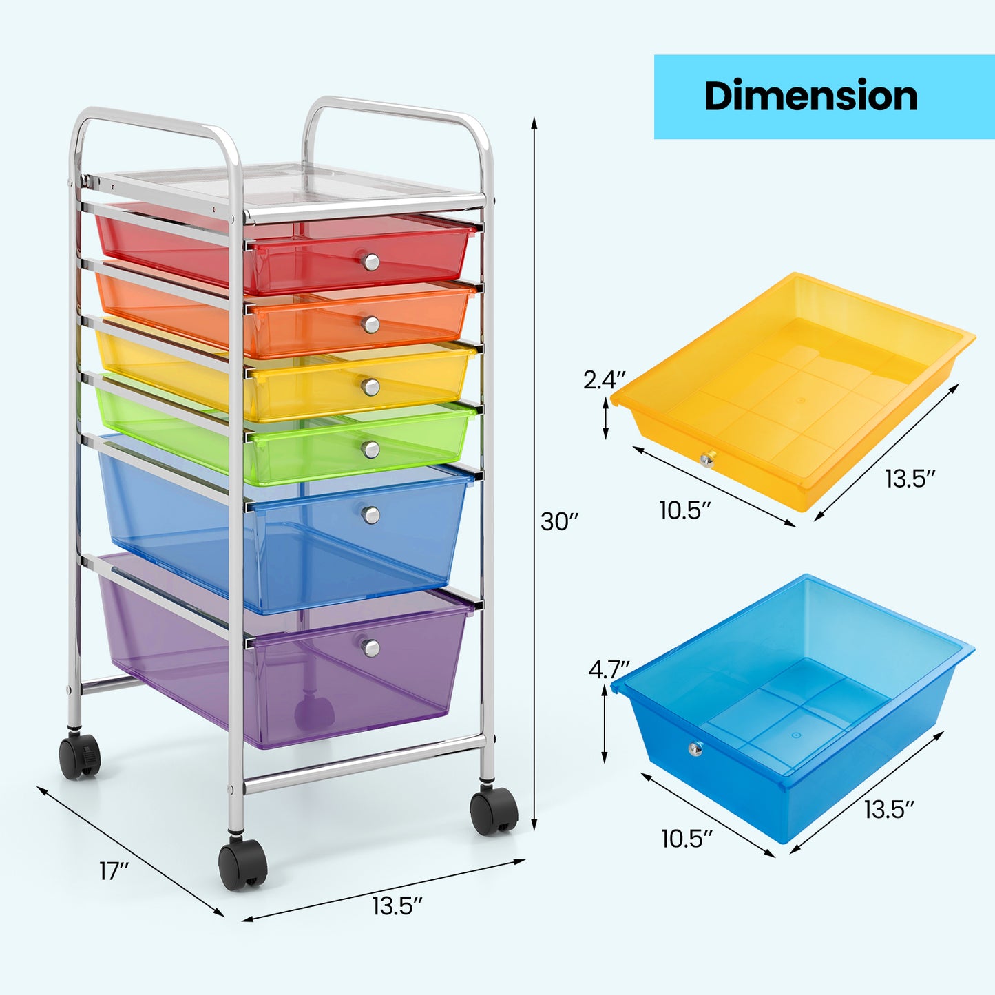 6-Drawer Rolling Storage Cart Organizer - Transparent Multicolor