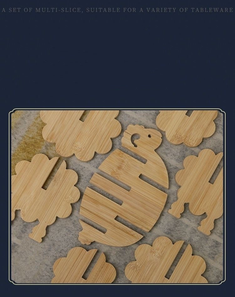 Waterproof Decorative Coaster with Lucky Elephant Ruyi Design - Bamboo Material