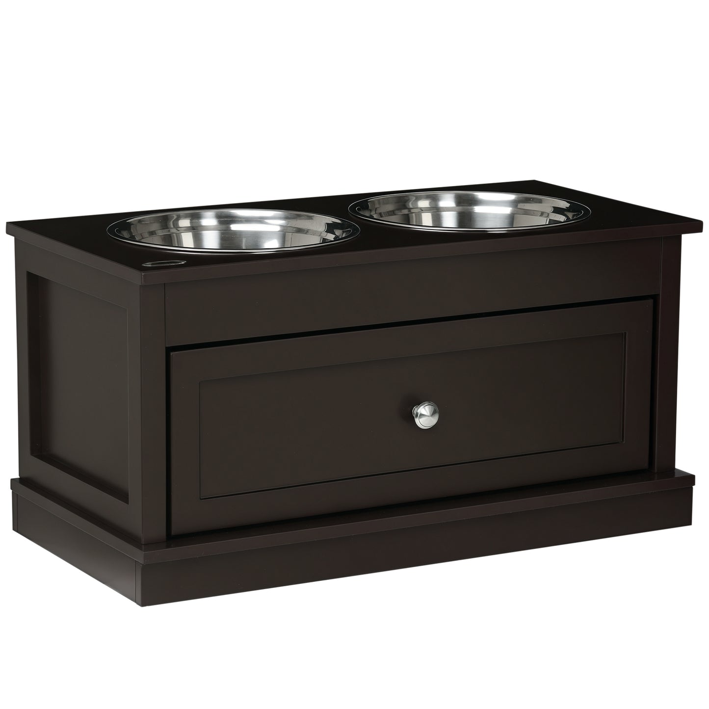 Elevated Dog Food Bowls with Storage Drawer - Large Pet Feeder Stand, Brown