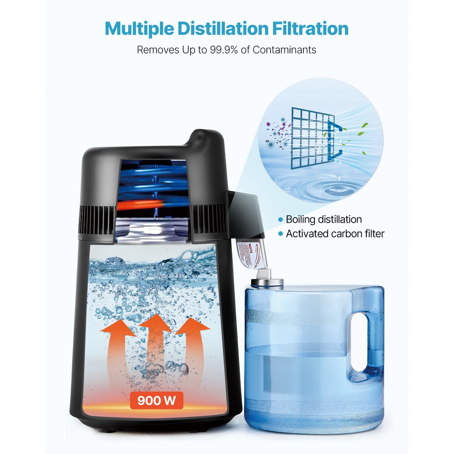Large 6L Water Distiller - 900W Countertop Water Purifier for Home Use