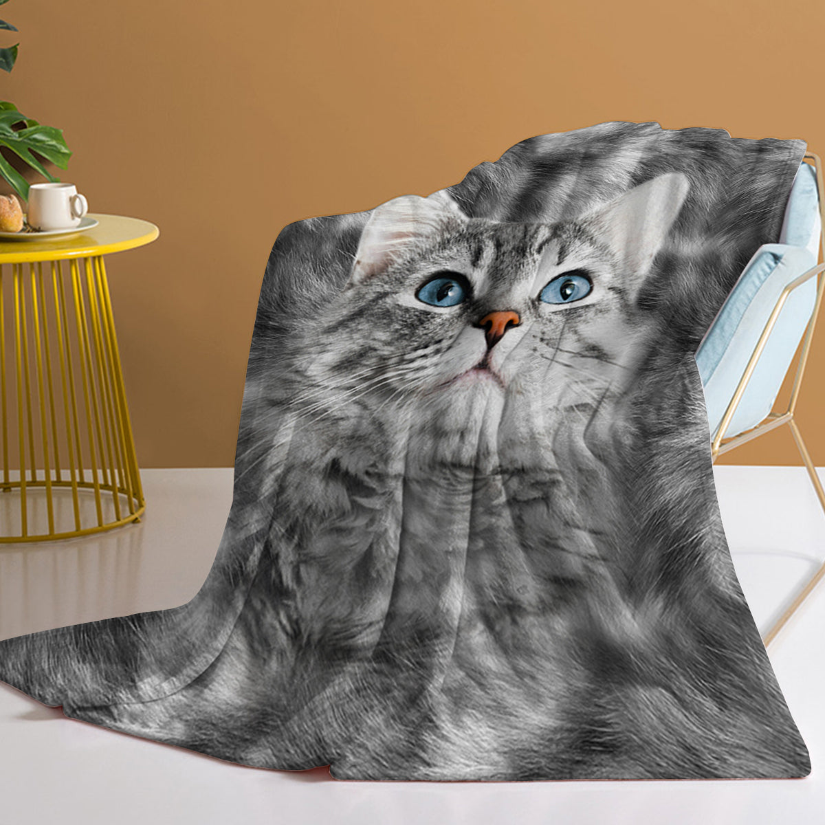 Gray Cat Flannel Blanket - Soft Warm Fleece Bed Sofa Throw 75x100cm