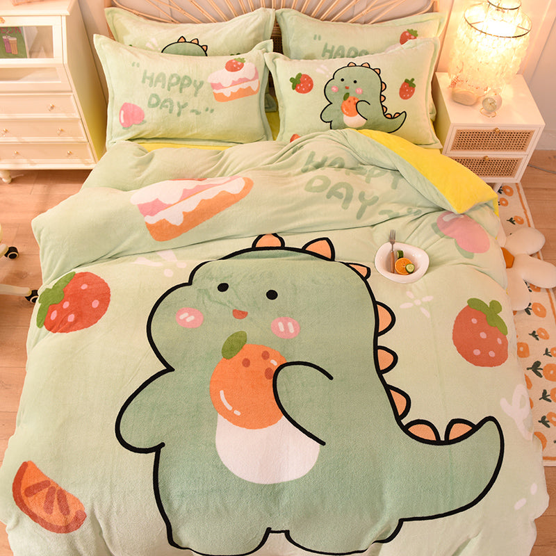 Cartoon Milk Velvet Bed Set of Four - Kids Bedding with Cartoon Pattern