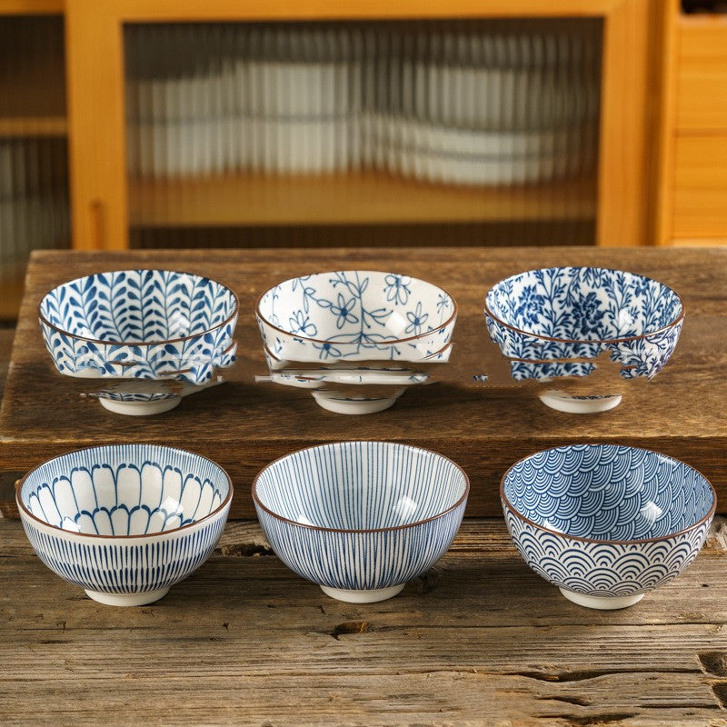 Japanese Ceramic Rice Bowl Underglaze Porcelain Kitchen Tableware Set