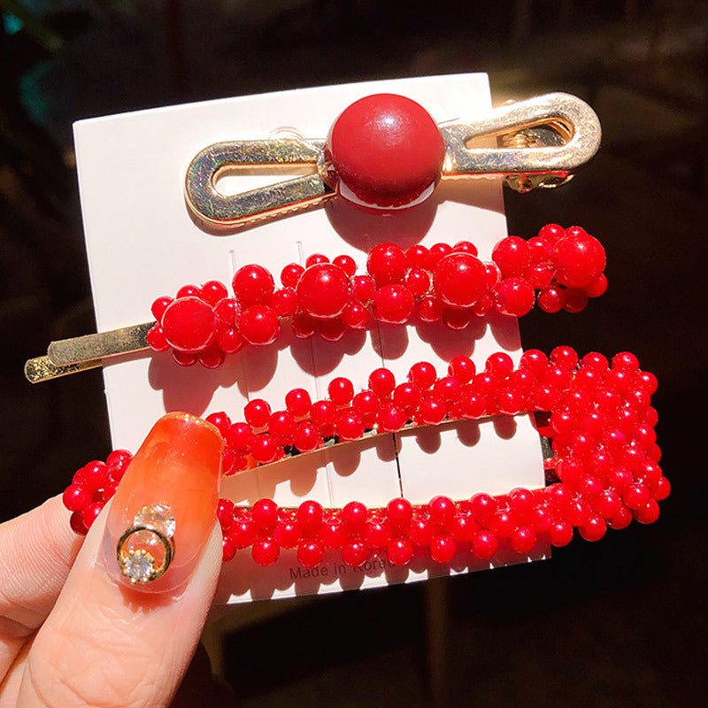 Pearl Hair Clips Set - Korean Style Geometric Design