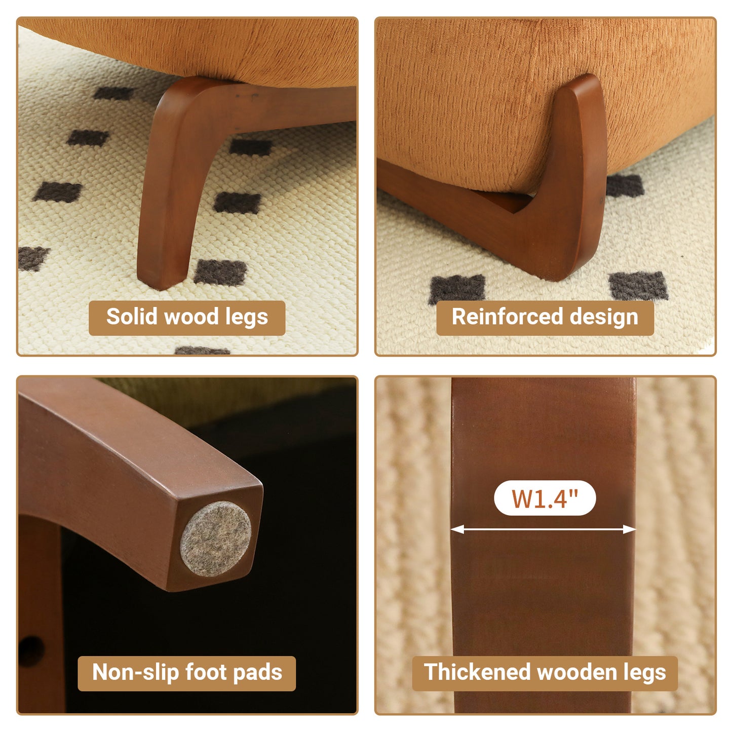 Cozy Armless Accent Chair with Solid Wood Legs - Caramel