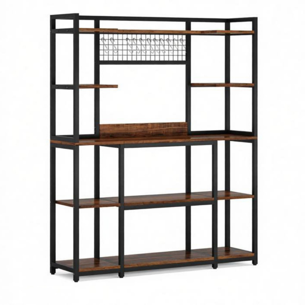 Large 5-Tier Bakers Rack with Hooks - Black & Brown