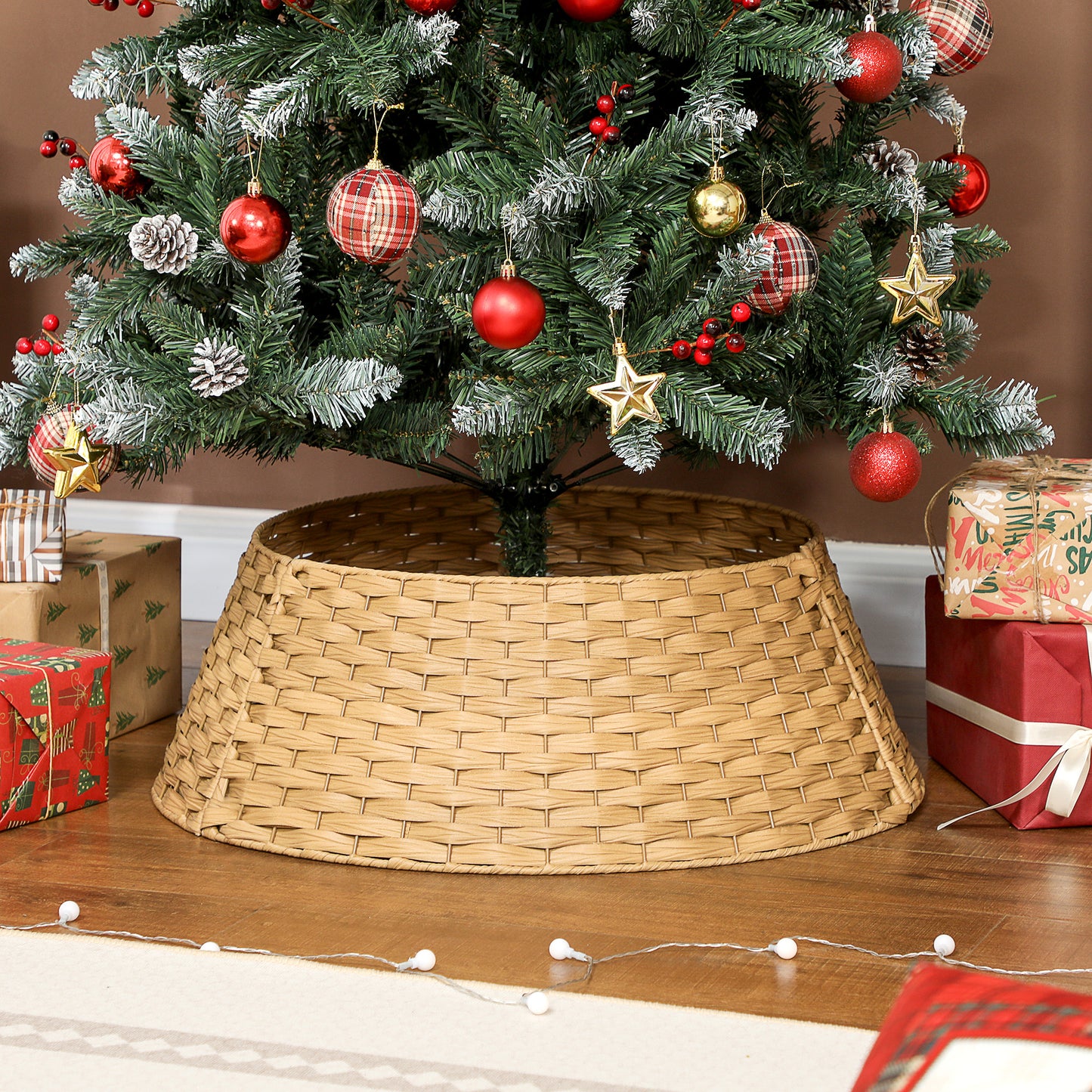 Natural 27-Inch Rustic Christmas Tree Collar - Hand-Woven Decor