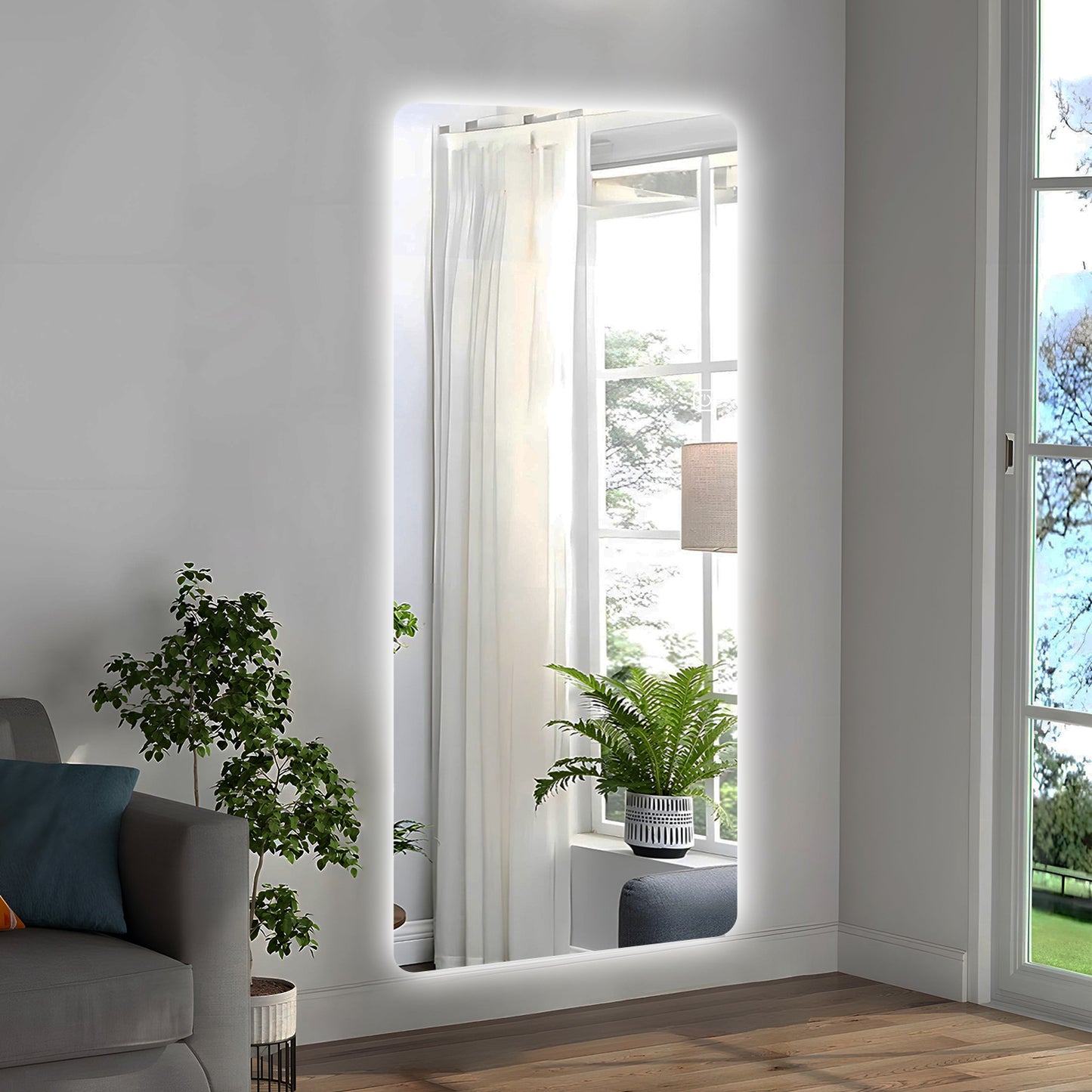 65x21in Full Body Mirror with Lights - Wall Hanging, Silver