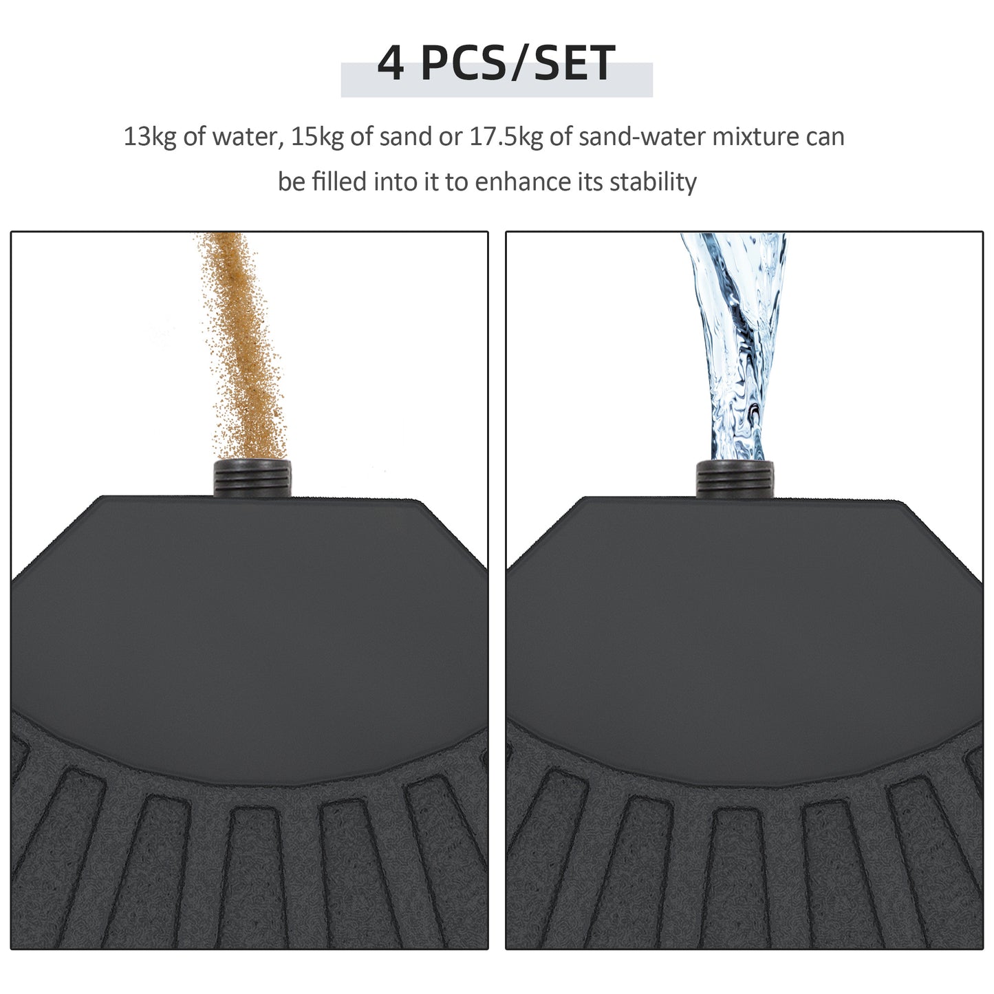 Heavy-Duty Round Fillable Umbrella Base - Black - 4 Piece Set